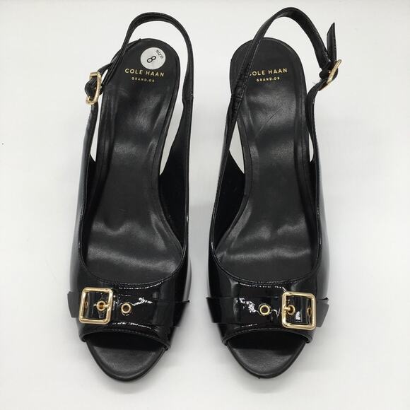 Cole Haan Grand OS Peep Toe Slingback Heel - Black - 8 - Picture 2 of 12